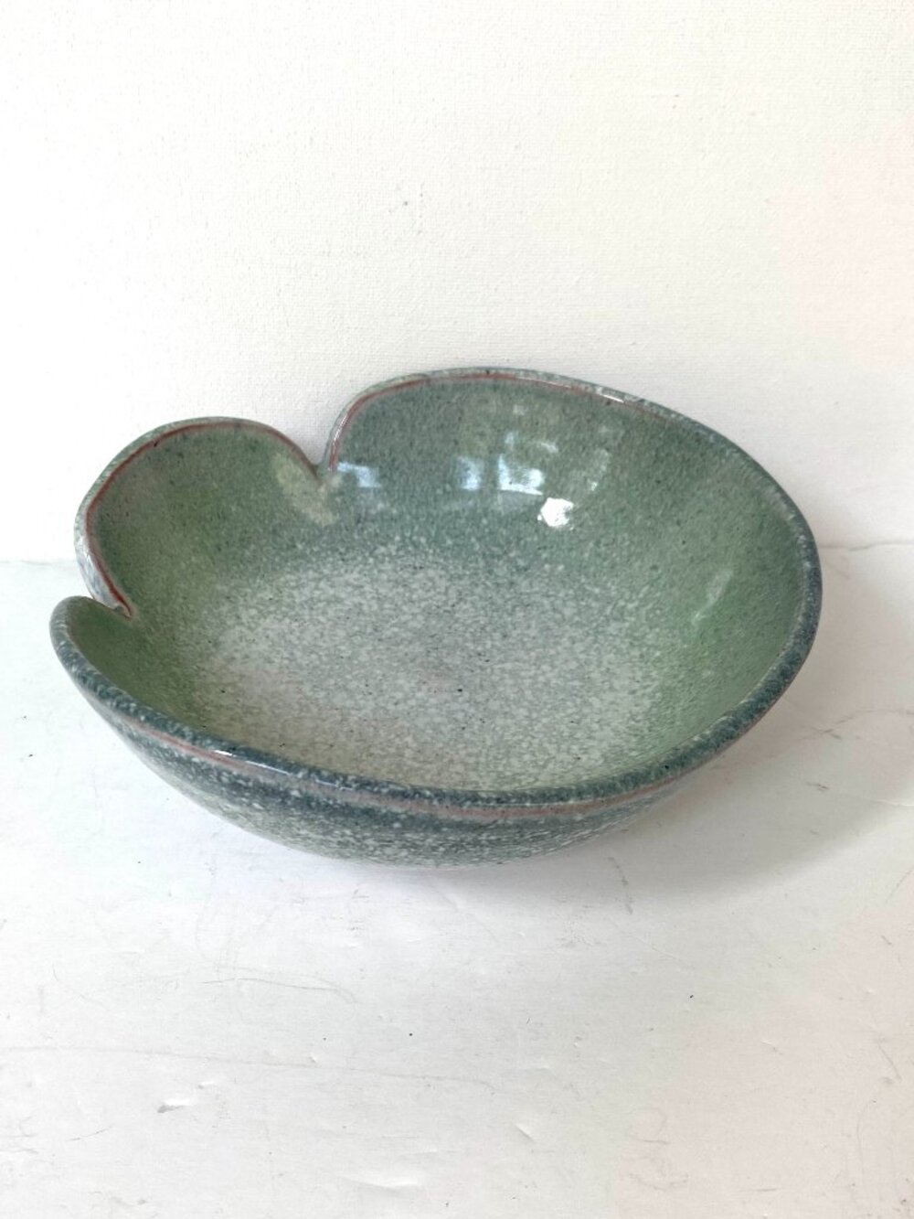 Robert Dorothy Morgan Studio Pottery Trinket Bowl Signed MCM Green Crackle Glaze